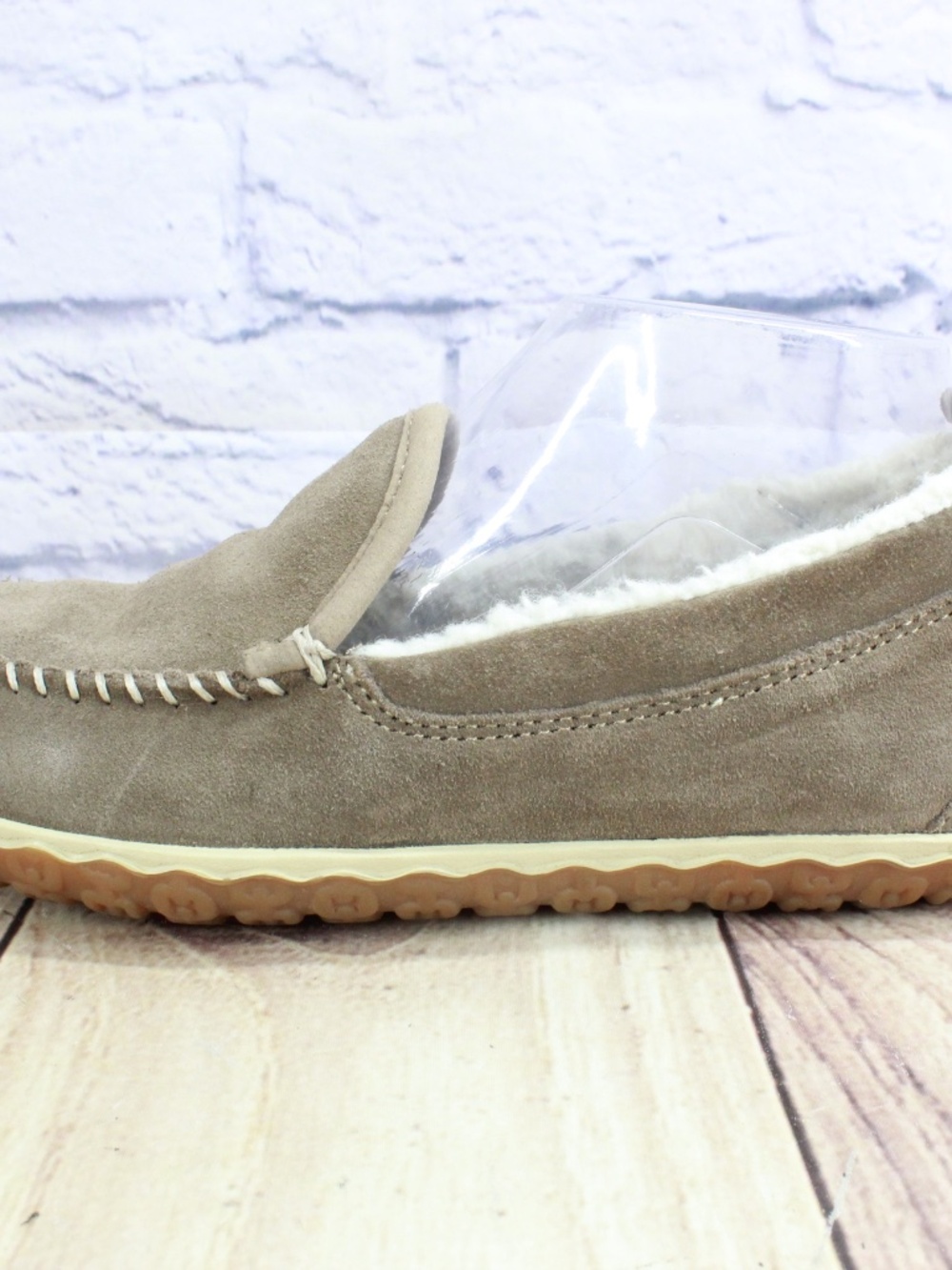 LL Bean Dark Cement Suede Fleece Lined Mountain Moccasin Slippers Size 7 M